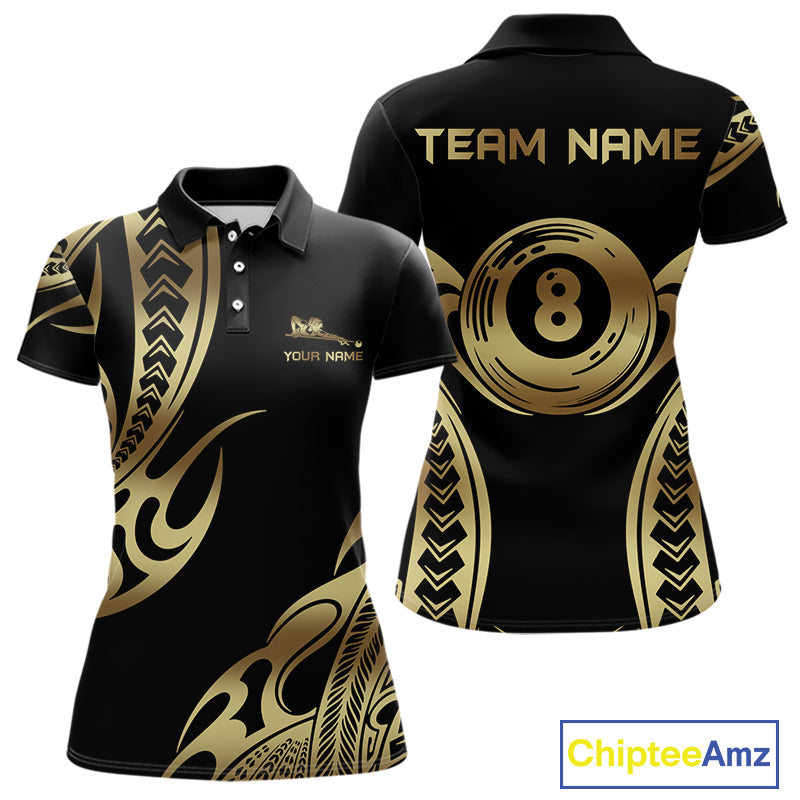 Personalized Black & Gold Tribal Pattern 8 Ball Pool Billiard Shirts For Women Billiard Attire Gifts NYN2821