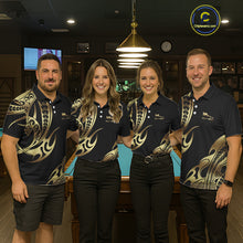 Load image into Gallery viewer, Personalized Black &amp; Gold Tribal Pattern 8 Ball Pool Billiard Shirts For Men Billiard Attire Gifts NYN2821