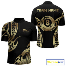 Load image into Gallery viewer, Personalized Black &amp; Gold Tribal Pattern 8 Ball Pool Billiard Shirts For Men Billiard Attire Gifts NYN2821