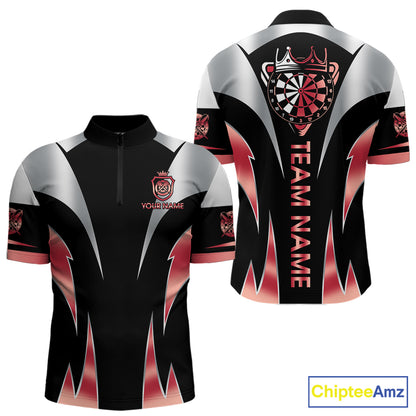 Personalized Crown Darts Shirt For Men Custom Darts Tournament Jersey Team Polo & 1/4 Zip |Red TDM6315