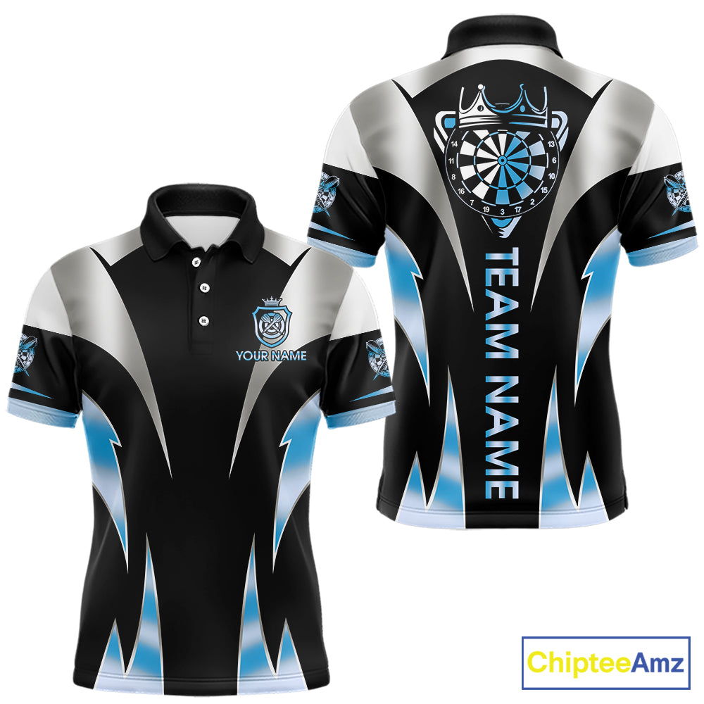 Personalized Crown Darts Shirt For Men Custom Darts Tournament Jersey Team Polo & 1/4 Zip |Blue TDM6316