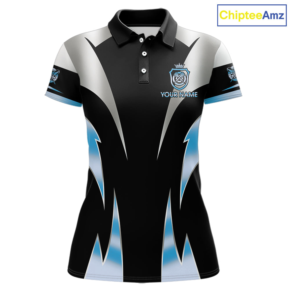 Personalized Crown Darts Shirt For Women Custom Darts Tournament Jersey Team Polo & 1/4 Zip |Blue TDM6316