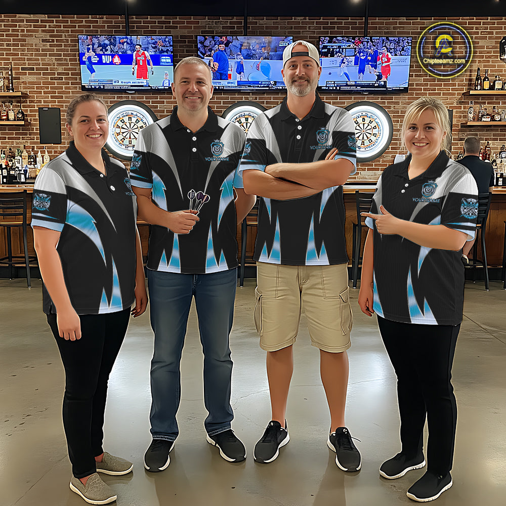 Personalized Crown Darts Shirt For Women Custom Darts Tournament Jersey Team Polo & 1/4 Zip |Blue TDM6316