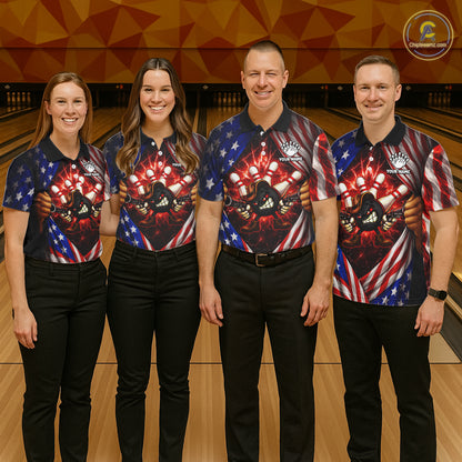 Glowing American Flag Funny Bowling Shirt For Women Custom Patriotic Bowling Jersey Polo & 1/4 Zip TDM6319