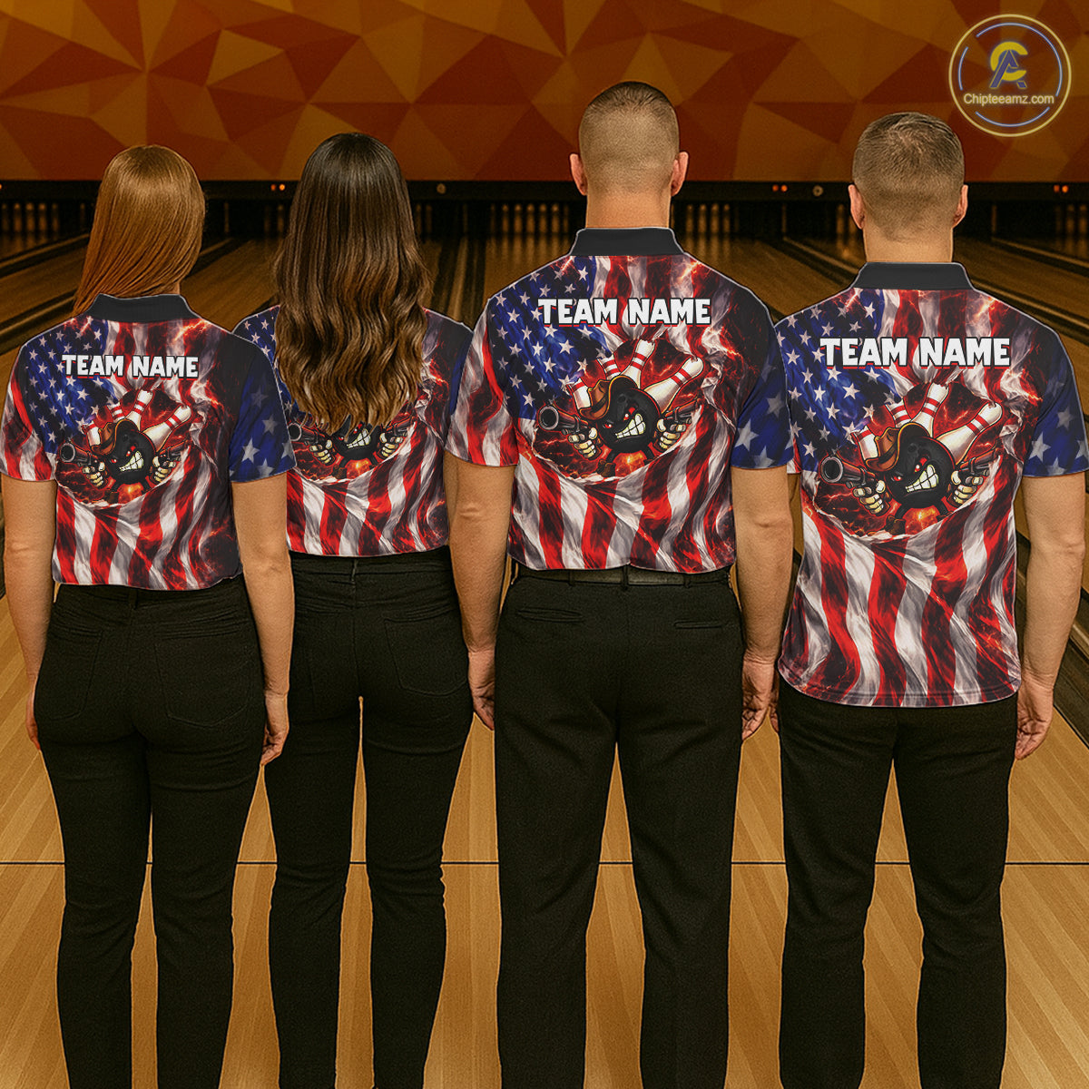 Glowing American Flag Funny Bowling Shirt For Women Custom Patriotic Bowling Jersey Polo & 1/4 Zip TDM6319