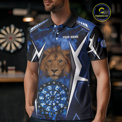 Blue Camo Dartboard Lion Dart Shirts For Men Custom Polo & Quarter Zip Team Darts Jerseys TDM3980