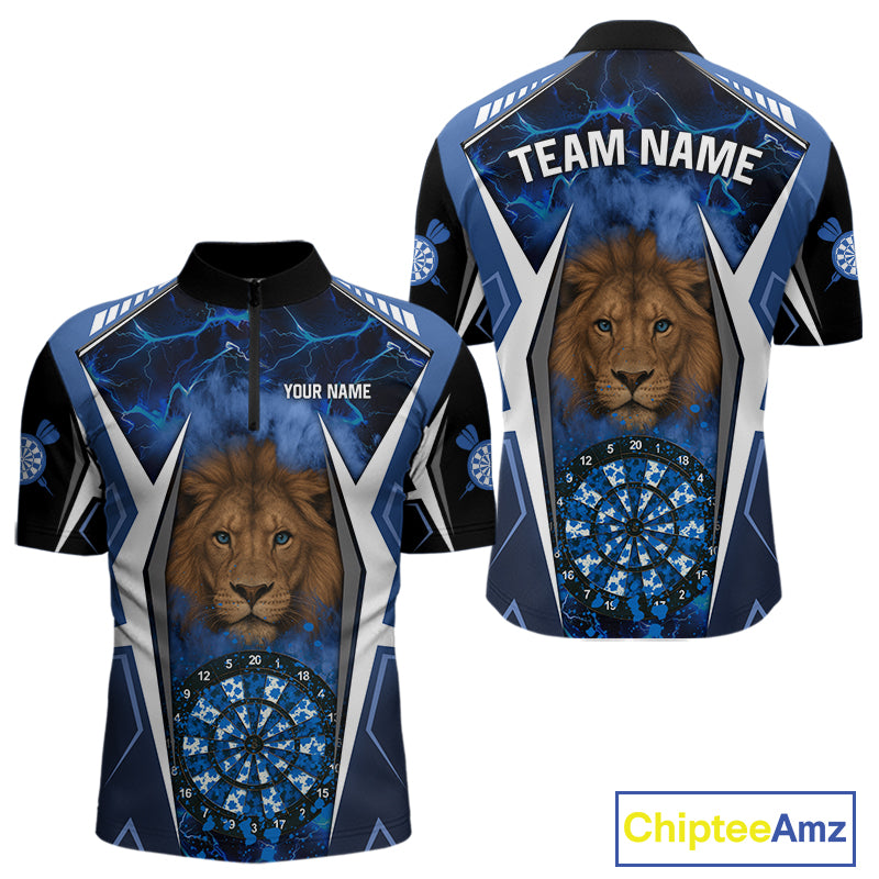 Blue Camo Dartboard Lion Dart Shirts For Men Custom Polo & Quarter Zip Team Darts Jerseys TDM3980