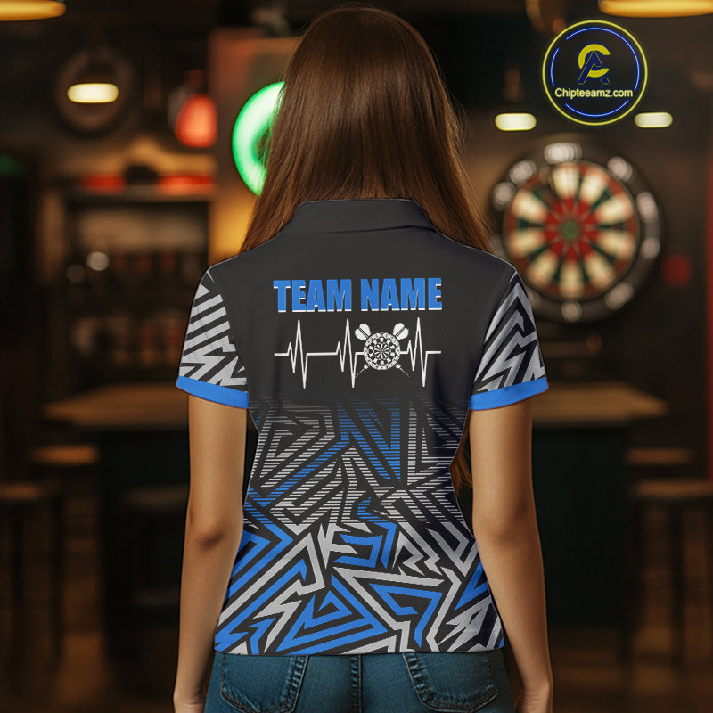 Personalized Darts Heartbeat Zig-Zag Pattern Custom Dart Shirts For Women, Dart Team Jersey|Blue TDM3984
