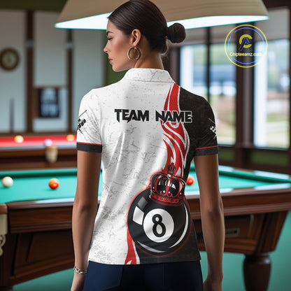 Personalized 8 Ball Pool Crown Billiard Shirt For Women Custom Pool Jersey Billiard Team Shirt |Red TDM4180