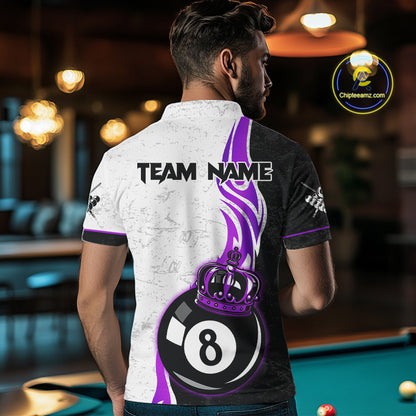 8 Ball Pool Crown Billiard Shirt For Men Custom Pool Jersey Billiard Team Shirt |Purple TDM4181