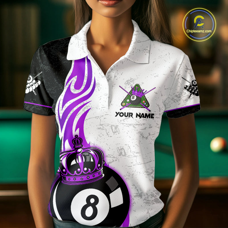 8 Ball Pool Crown Billiard Shirt For Women Custom Pool Jersey Billiard Team Shirt |Purple TDM4181