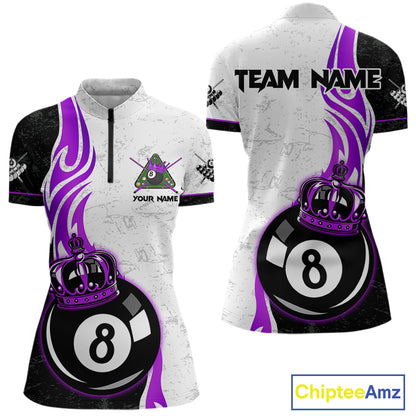 8 Ball Pool Crown Billiard Shirt For Women Custom Pool Jersey Billiard Team Shirt |Purple TDM4181