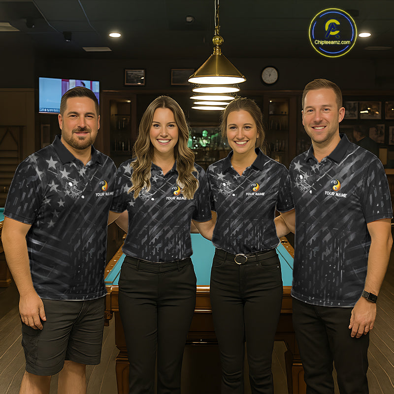 Black US Flag Skull Yinyang Billiard Shirts For Women Custom 8 Ball & 9 Ball Pool Team Jersey TDM7226