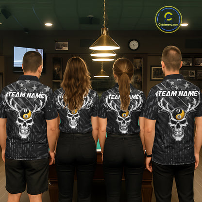Black US Flag Skull Yinyang Billiard Shirts For Women Custom 8 Ball & 9 Ball Pool Team Jersey TDM7226