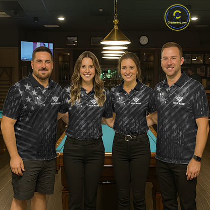 Black American Flag Skull 8 Ball Billiard Pool Shirts For Men Custom Billiard League Team Jersey TDM7227