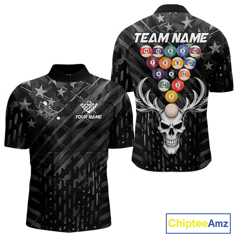 Black American Flag Skull 8 Ball Billiard Pool Shirts For Men Custom Billiard League Team Jersey TDM7227