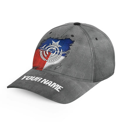 Personalized Grunge Texas Flag Archery Hats, Custom Name Patriotic Archery Caps Hats For Archer TDM0720