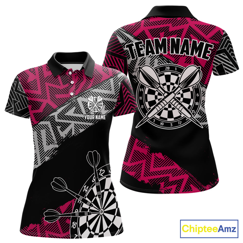 Custom Darts Shirts For Women Personalized Zig-Zag Pattern Dart Jersey, Cool Darts Team Shirts|Pink TDM5453