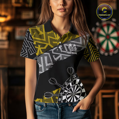 Custom Darts Shirt For Women Personalized Zig-Zag Pattern Dart Jersey, Cool Dart Team Shirts|Yellow TDM5454