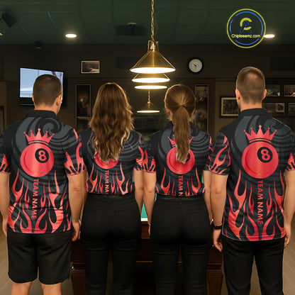 Custom Crown 8 Ball Billiard Shirt For Men, Black And Red Pool Team Jersey Polo & Quarter Zip TDM5458