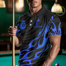 Load image into Gallery viewer, Custom Crown 8 Ball Billiard Shirt For Men, Black And Blue Pool Team Jersey Polo &amp; Quarter Zip TDM5459
