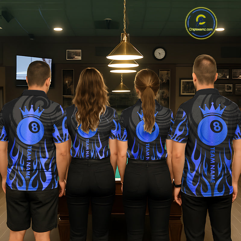 Custom Crown 8 Ball Billiard Shirt For Men, Black And Blue Pool Team Jersey Polo & Quarter Zip TDM5459