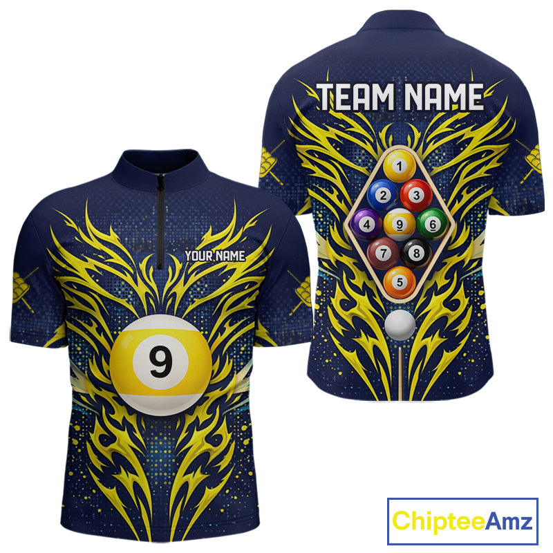 Personalized Tribal Flame 9 Ball Billiard Shirt For Men Custom 9 Ball Pool Team Jersey TDM5712