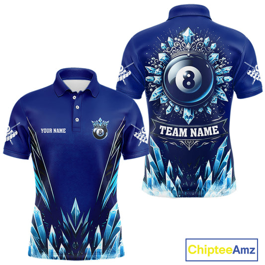 Blue 8 Ball Pool Icy Billiard Polo & 1/4 Zip For Men Custom Billiard League Team Jersey TDM5715