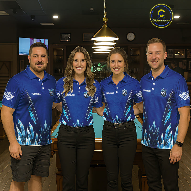 Blue 8 Ball Pool Icy Billiard Polo & 1/4 Zip For Women Custom Billiard League Team Jersey TDM5715