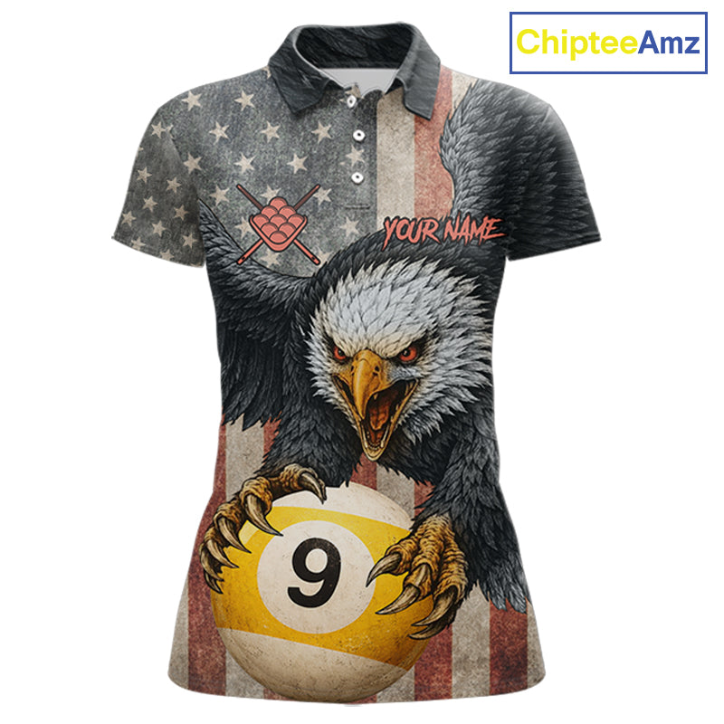 Personalized Vintage American Flag Eagle Billiard Shirt For Women, 9 Ball Pool Billiard Team Jerseys TDM5721