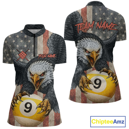 Personalized Vintage American Flag Eagle Billiard Shirt For Women, 9 Ball Pool Billiard Team Jerseys TDM5721