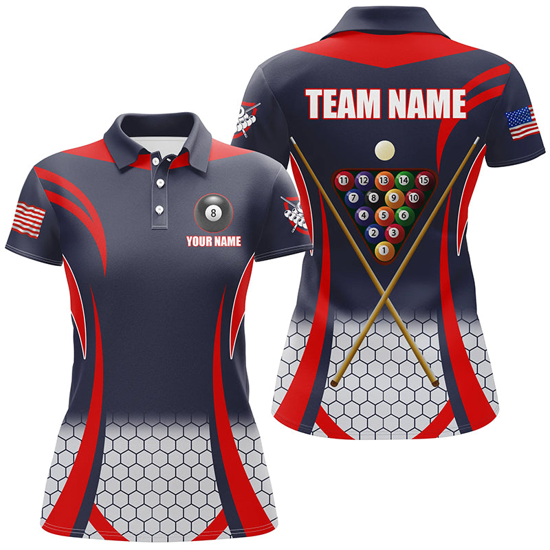 Personalized Red 8 Bal Pool Billiard Jerseys Women Polo Shirts, Best Team League Billiard Shirts TDM1104