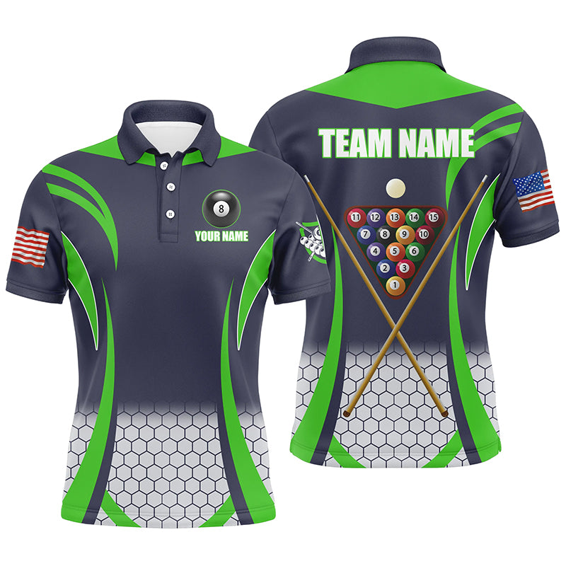 Personalized Green 8 Bal Pool Billiard Jerseys Men Polo Shirts, Best Team League Billiard Shirts TDM1105