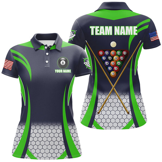 Personalized Green 8 Bal Pool Billiard Jerseys Women Polo Shirts, Best Team League Billiard Shirts TDM1105