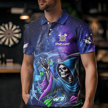Load image into Gallery viewer, Funny Death Skeleton Blue Purple Galaxy Dart Shirts For Men Custom Glowing Dart Jerseys Outfits TDM3561