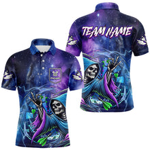 Load image into Gallery viewer, Funny Death Skeleton Blue Purple Galaxy Dart Shirts For Men Custom Glowing Dart Jerseys Outfits TDM3561