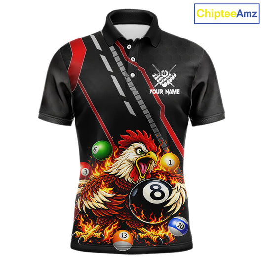 Funny Chicken Flame 8 Ball Billiard Shirt For Men Custom Billiard Team Jersey Polo & 1/4 Zip TDM6068