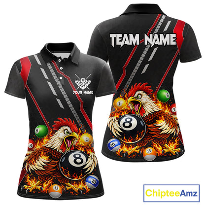 Funny Chicken Flame 8 Ball Billiard Shirt For Women Custom Billiard Team Jersey Polo & 1/4 Zip TDM6068