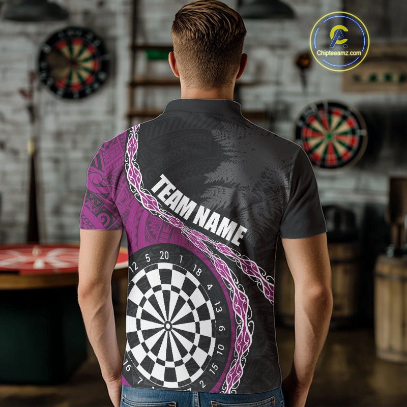 Custom Black And Purple Tribal Darts Shirts For Men | Team Polo & Quarter Zip Darts Jerseys TDM3991