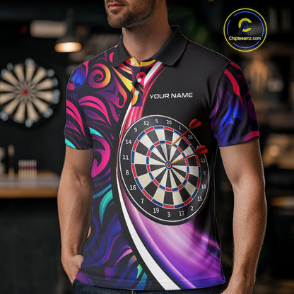 Funny Colorful Neon Swirl Pattern Custom Dart Shirts For Men, Team Polo & Quarter Zip Dart Jerseys TDM3994