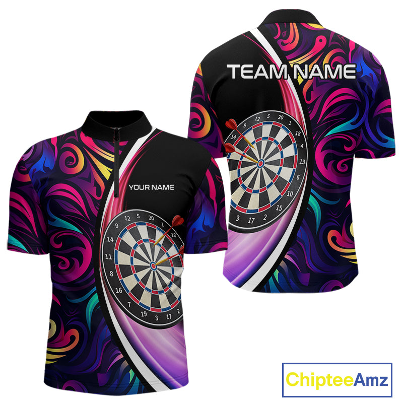 Funny Colorful Neon Swirl Pattern Custom Dart Shirts For Men, Team Polo & Quarter Zip Dart Jerseys TDM3994