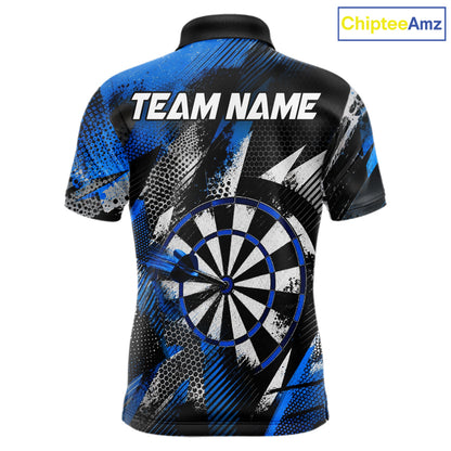Personalized Blue Geometric Grunge Darts Shirt For Men Custom Darts Team Jersey Polo & 1/4 Zip TDM6507