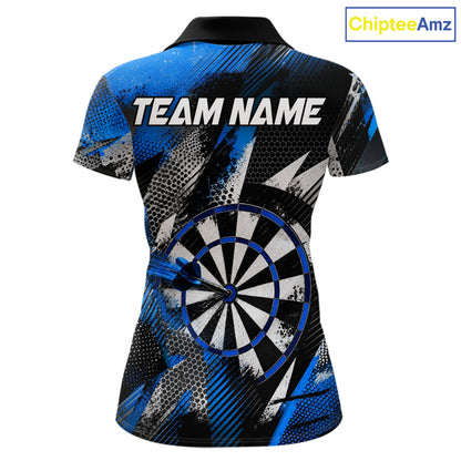 Personalized Blue Geometric Grunge Darts Shirt For Women Custom Darts Team Jersey Polo & 1/4 Zip TDM6507
