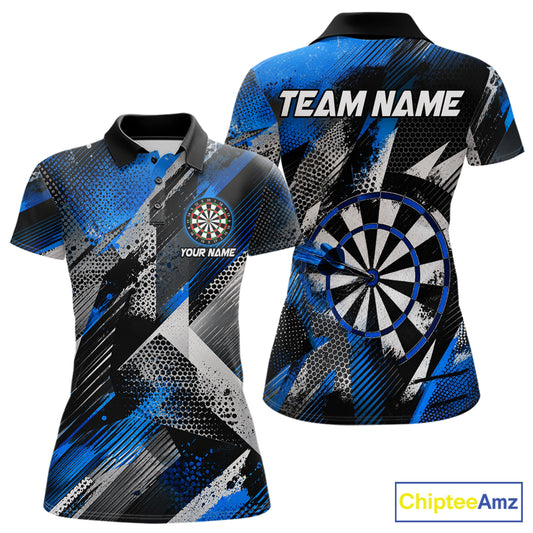 Personalized Blue Geometric Grunge Darts Shirt For Women Custom Darts Team Jersey Polo & 1/4 Zip TDM6507