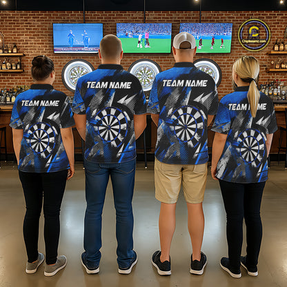 Personalized Blue Geometric Grunge Darts Shirt For Women Custom Darts Team Jersey Polo & 1/4 Zip TDM6507