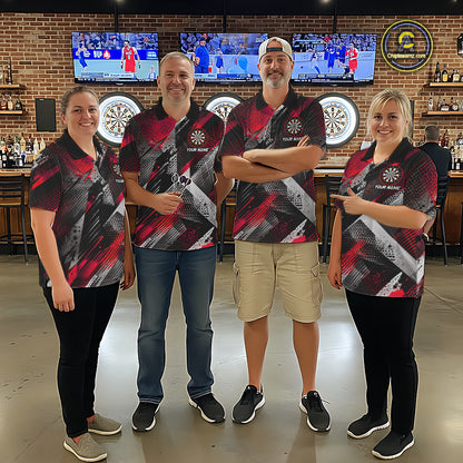 Personalized Red Geometric Grunge Darts Shirt For Women Custom Darts Team Jersey Polo & 1/4 Zip TDM6508