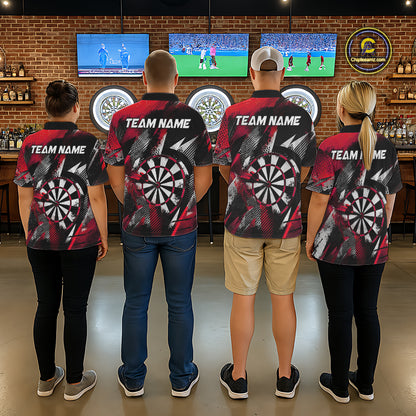 Personalized Red Geometric Grunge Darts Shirt For Women Custom Darts Team Jersey Polo & 1/4 Zip TDM6508