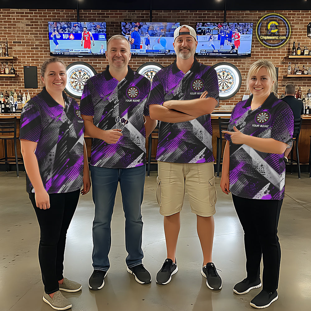 Personalized Purple Geometric Grunge Darts Shirt For Women Custom Darts Team Jersey Polo & 1/4 Zip TDM6509