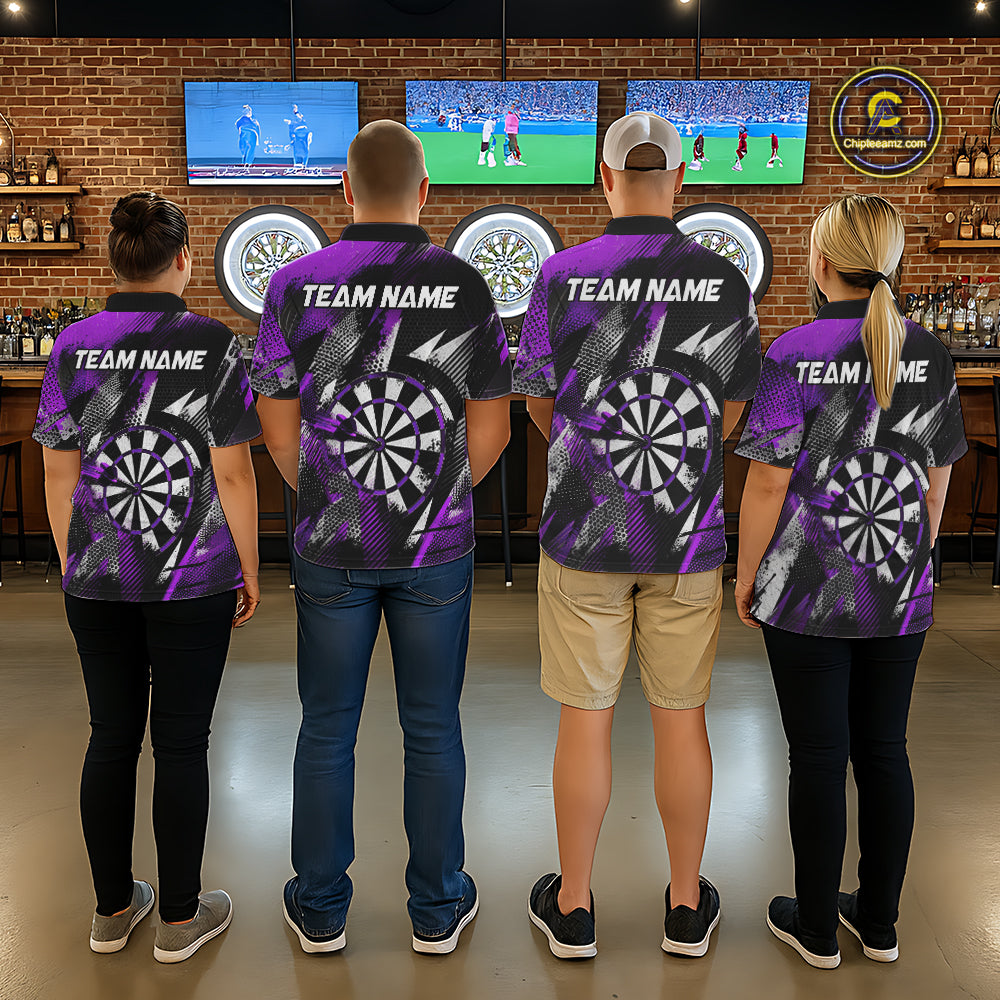 Personalized Purple Geometric Grunge Darts Shirt For Women Custom Darts Team Jersey Polo & 1/4 Zip TDM6509