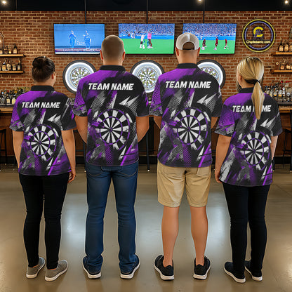 Personalized Purple Geometric Grunge Darts Shirt For Women Custom Darts Team Jersey Polo & 1/4 Zip TDM6509